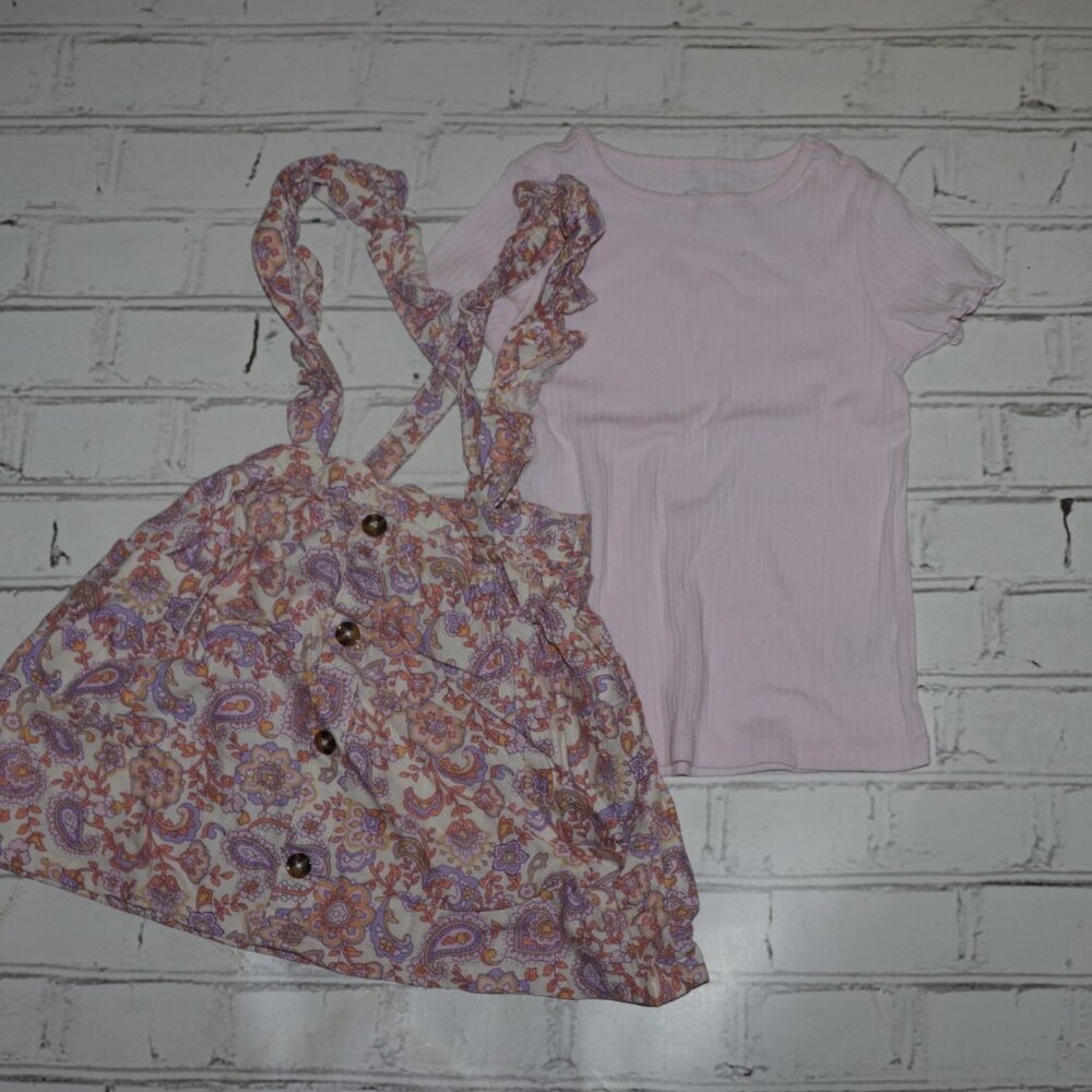 🌸🧡 Paisley Floral Button-Front Dress + Tee – Size 5T · Wonder Nation